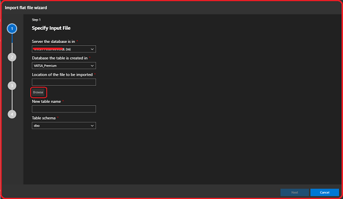Import file flat wizard" window will appear
